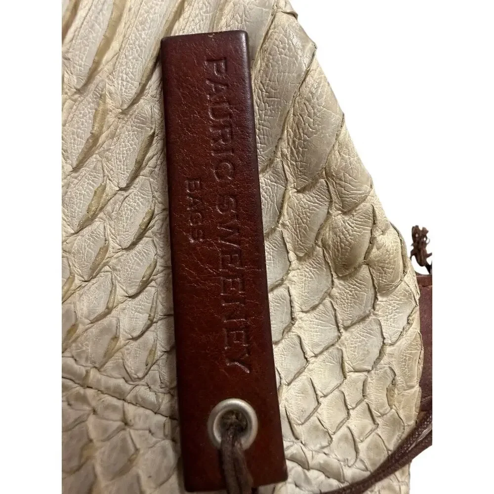 VTG Pauric Sweeney Italy Genuine Python Leather Ivory Satchel Purse Bag